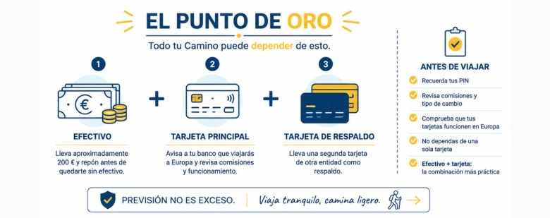 Recursos para el Camino de Santiago - Actualizado al 2026 7 Gráfico sobre la planificación del Camino de Santiago que muestra cómo conectar la ruta, las etapas, el transporte de equipaje, los alojamientos compatibles y las reservas.